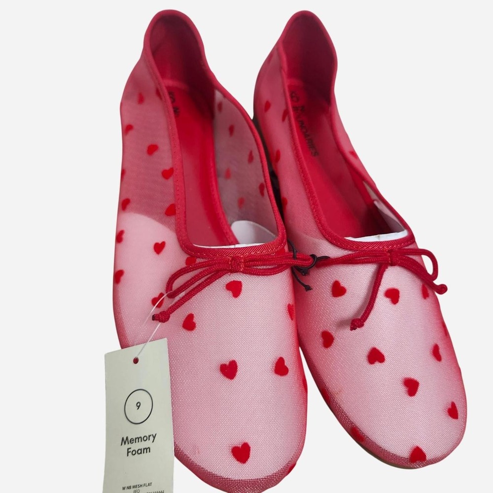 Womens Red Heart Mesh Ballet Flats Memory Foam Size 9